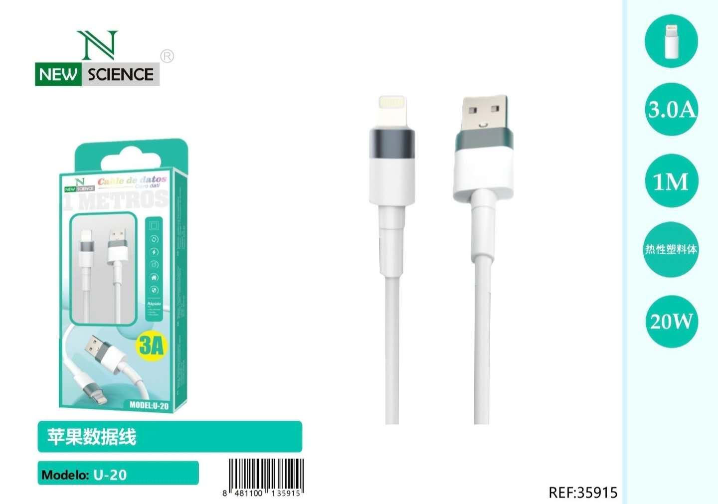 CABLE FOR IPHONE 5V/3.0A MODELO:U-20 BLANCO