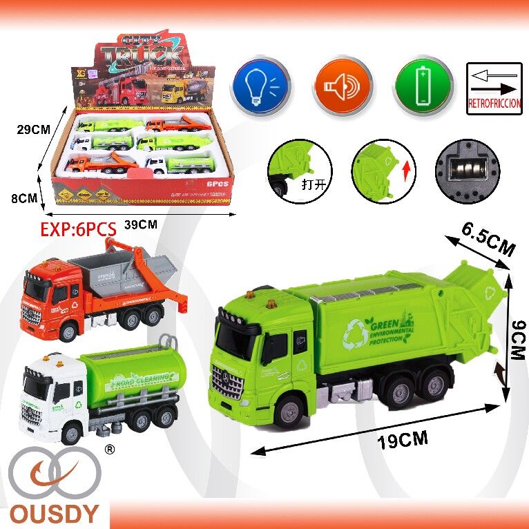 CAMION BASURA METALICO CON SONIDO Y LUZ
