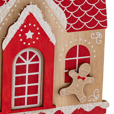 Figura casa pan de jengibre madera altura 15 cm rojo