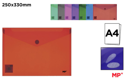 CARPETA BOTON VELCRO A4 COLOR T PC **(1UD)** **(COLOR ALEATORIO)**