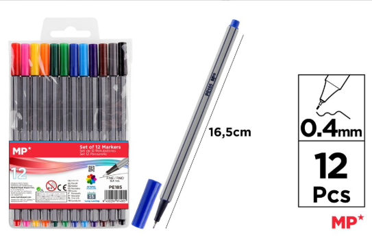ROTULADOR PUNTA FINA 0.4 MM 12 COLORES