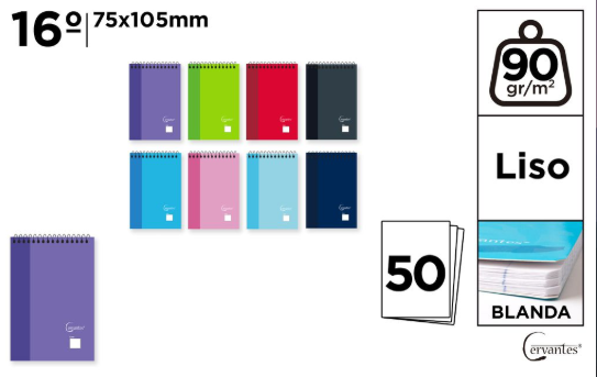 BLOCK DIECISEISAVO 50 HOJAS LISO. **(1UD)** **(COLOR ALEATORIO)**