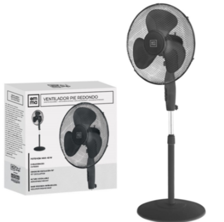 EMMA VENTILADOR PIE REDONDO NEGRO 43CM 45W GB1