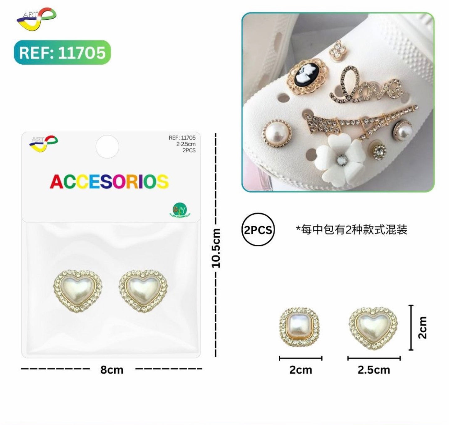 2-2.5CM PERLAS 2PCS CON DIAMANTE IMITACION