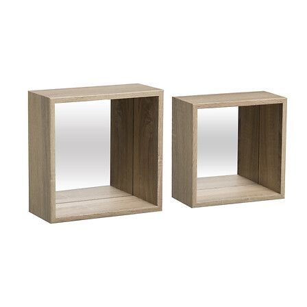 Juego de 2 estantes de pared natural con fondo de espejo en forma de cubo Fixy