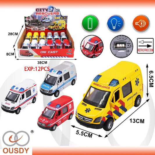 CAMION AMBULANCIA METALICO CON SONIDO Y LUZ