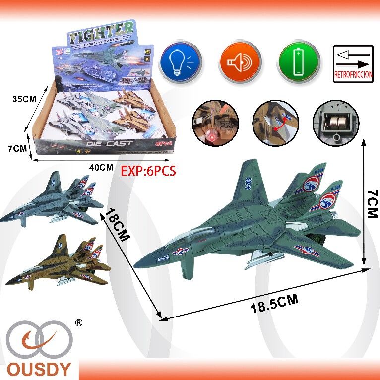 AVION COMBATE METALICO CON SONIDO Y LUZ