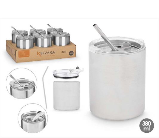 VASO PAJITA TAPA ACERO INOXIDABLE 380ML