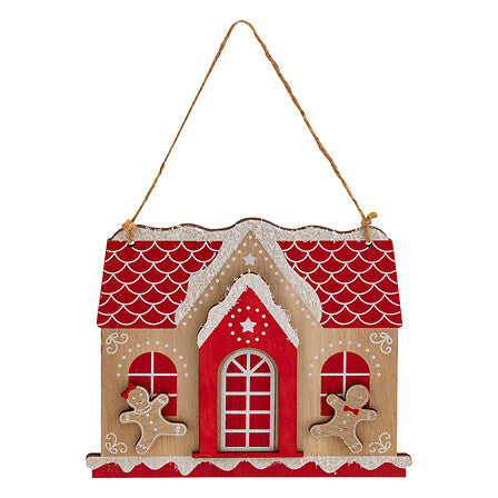 Figura casa pan de jengibre madera altura 15 cm rojo