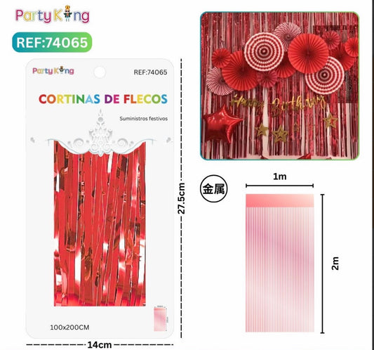 1*2M CORTINA DE FLECOS 1PC ROJOMETALIZADO