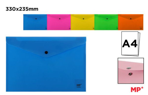 CARPETA BOTON A4 FLUORESCENTE MP **(1UD)** **(COLOR ALEATORIO)**