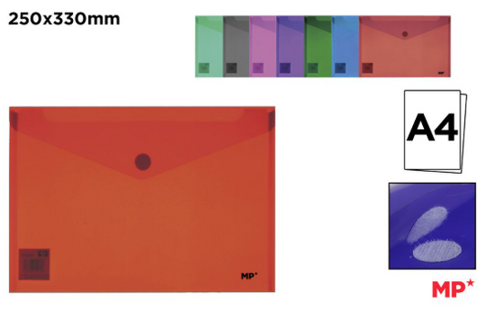 CARPETA BOTON VELCRO A4 COLOR T PC **(1UD)** **(COLOR ALEATORIO)**