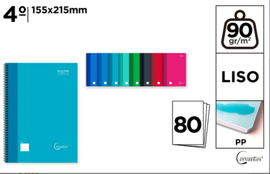 CUADERNO ESPIRAL 4¡ã 80 HOJAS 90 G/M2 **(1UD)** **(COLOR ALEATORIO)**