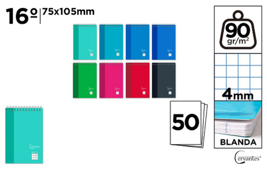CERVANTES BLOCK DIECISEISAVO 80H CUADRO **(1UD)** **(COLOR ALEATORIO)**